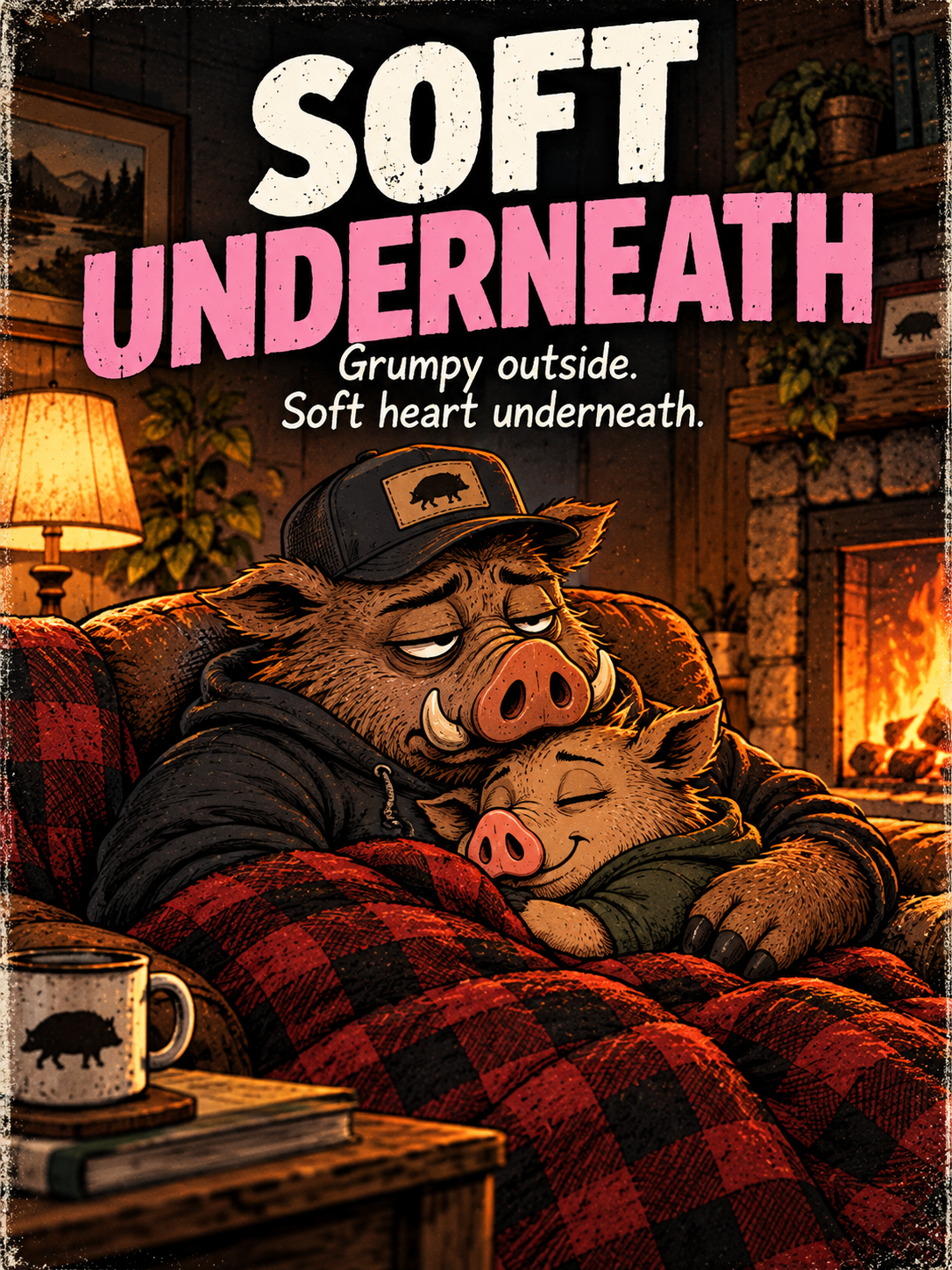 Dull Hog hugging a smaller hog – Soft Underneath funny family and dad collection